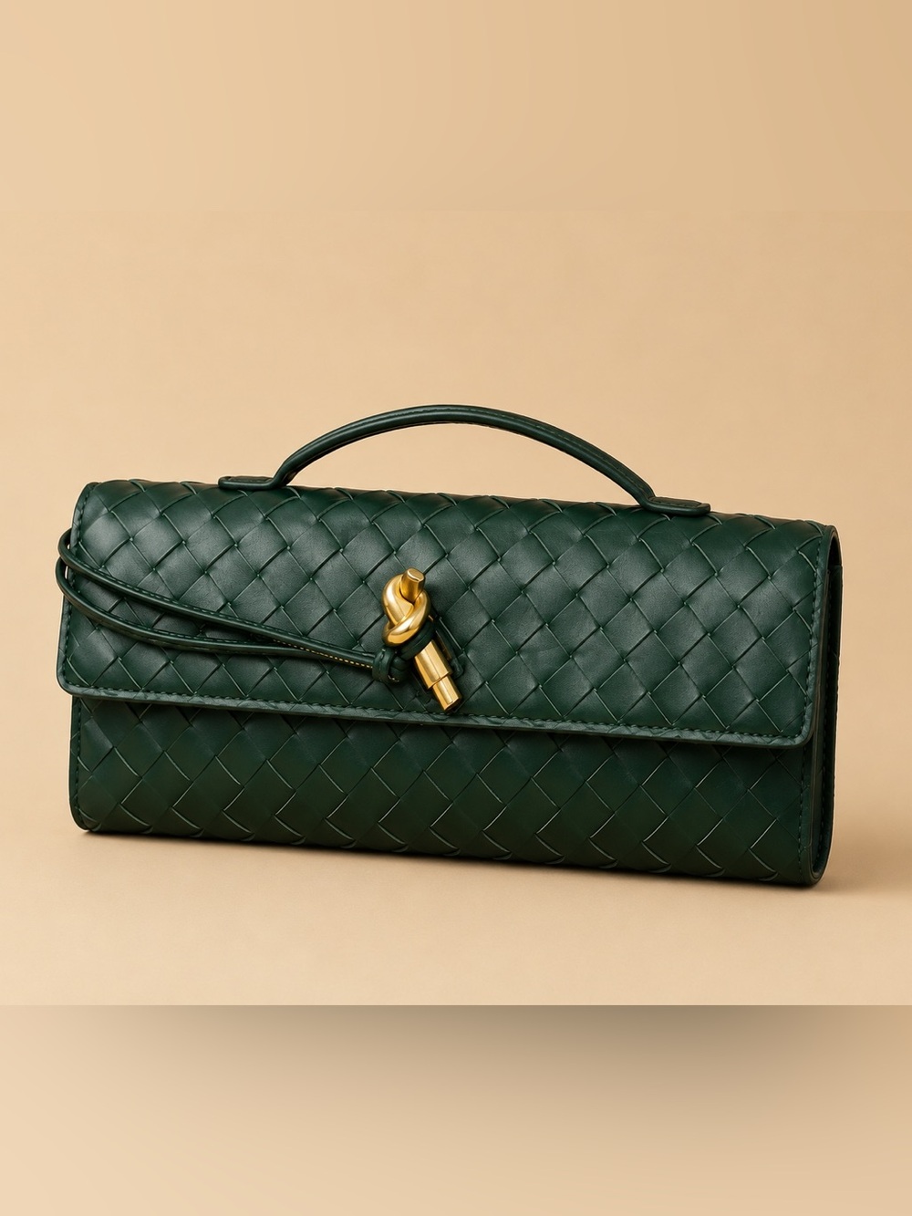 💚 Woven Emerald Green Luxe Top Handle Bag | Gold Hardware - Picture 2 of 2